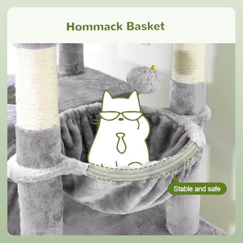 Sturdy 72in S72 Heavy Duty Cat Tree for Large Cats 20 lbs+ Light Grey