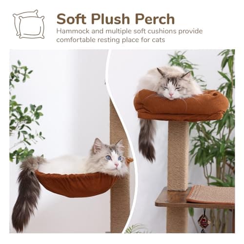 Modern Cat Tree with Scratching Post, Hammock, and Silvervine Balls