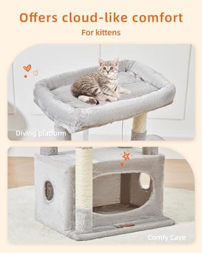 Taoqimiao Light Gray 38.2-Inch Cat Tree with Adjustable Baskets & Lux Perch MS029SW