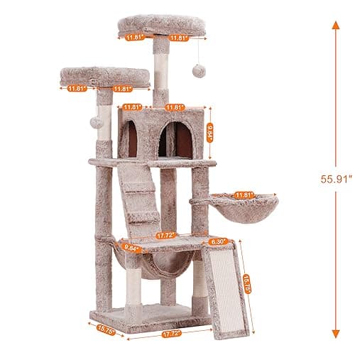 Heybly Cat Tree with Plush Perch and Scratching Board for Indoor Cats