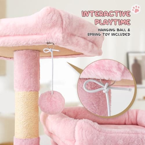 MoNiBloom 58 Inch Cat Climbing Tower with Condos, Scratching Post & Hammocks - Soft Pink
