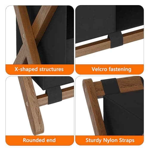Bamboo Luggage Rack Set of 2 with Laundry Bag - Heavy-Duty Holder for Guest Room Hotel - Holds up to 141 lb