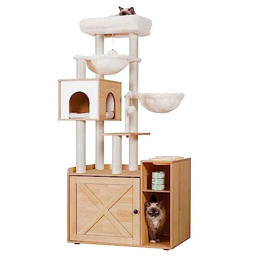 Hey-Brother Cat Tree with XL Litter Box, All-in-One Cat Tower, Modern Rustic Brown MPJ101SR — Walnut