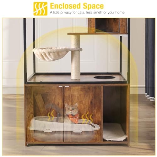 Aivituvin Wooden Cat Washroom with Litter Box, Condo & Storage