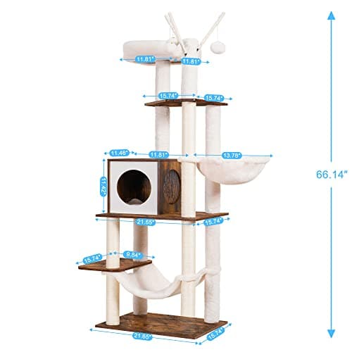 Hey-Brother Rustic Brown Wooden Cat Tree with Scratching Posts & Hammocks MPJ120SR