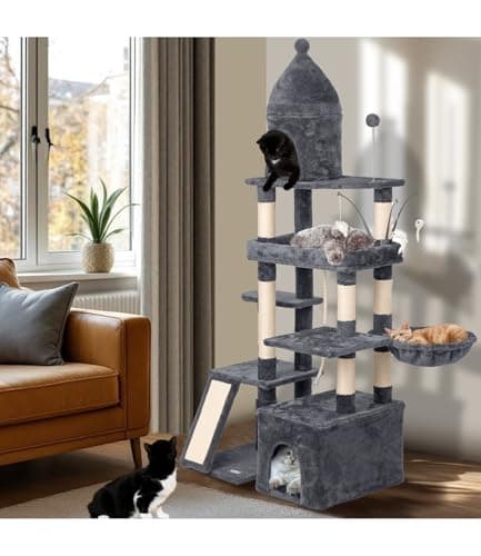 Large Cat Tree Tower, Scratching Post & Grooming Station, 72", Dark Grey