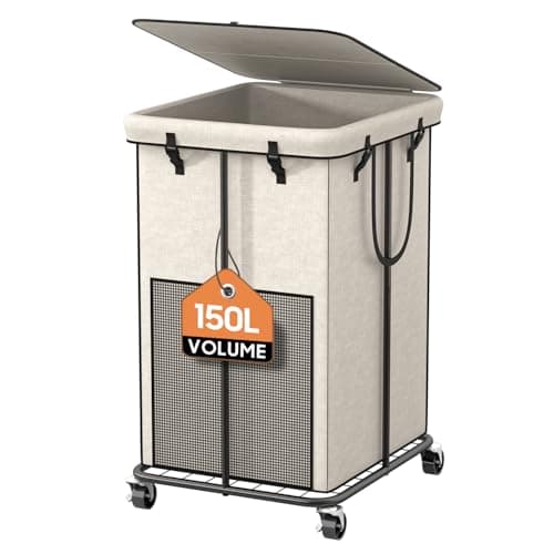 Large Laundry Hamper with Lid & Removable Bag - 110L Grey — Grey with Lid
