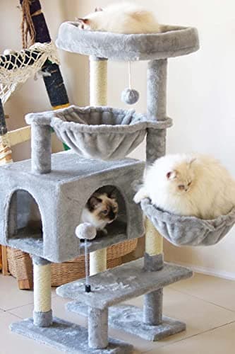KIYUMI Multi-Level Cat Tree with Scratching Post & Hammock Grey