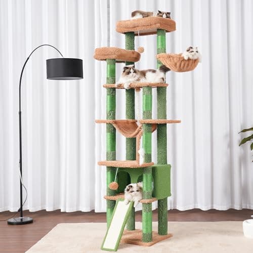 78 Inch Multi-Level Cactus Cat Tower for Indoor Cats with Scratching Board and Caves