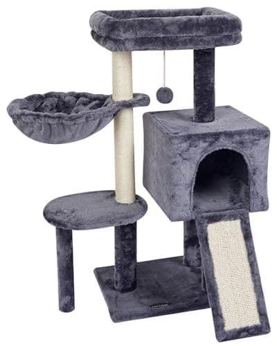 Cute Pink Cat Tree with Scratching Posts & Jump Platform — Smokygrey