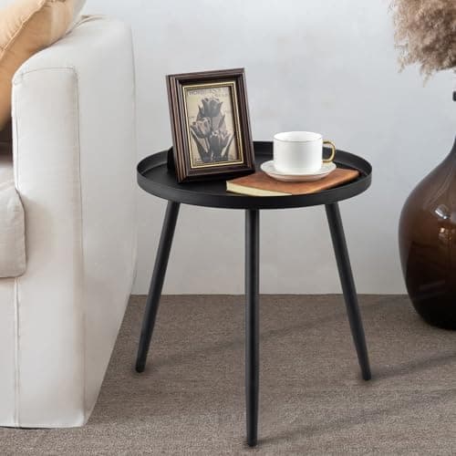 AOJEZOR Matte Black 3-Legged End Table for Small Spaces