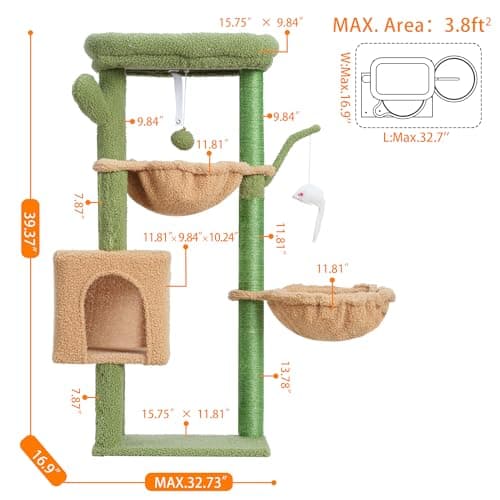 Small Cat Tree with Cactus Tower Condo, Scratching Post for Indoor Cats