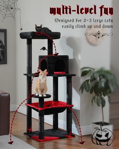 Black Gothic Cat Tree with Large Hammock & Scratching Posts