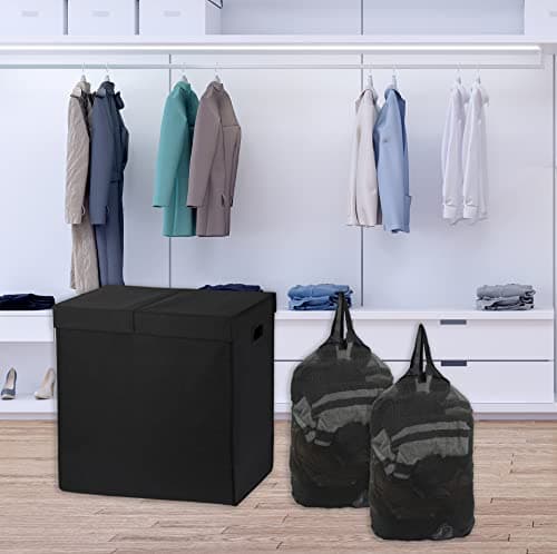 Black Houseware Double Laundry Hamper with Lid & Removable Bags