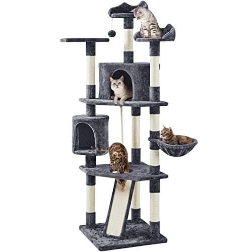 Yaheetech Dark Gray and White Multi-Level Cat Tree for Kittens and Cats - Sisal Scratching Posts and Plush Perches — Dark Gray