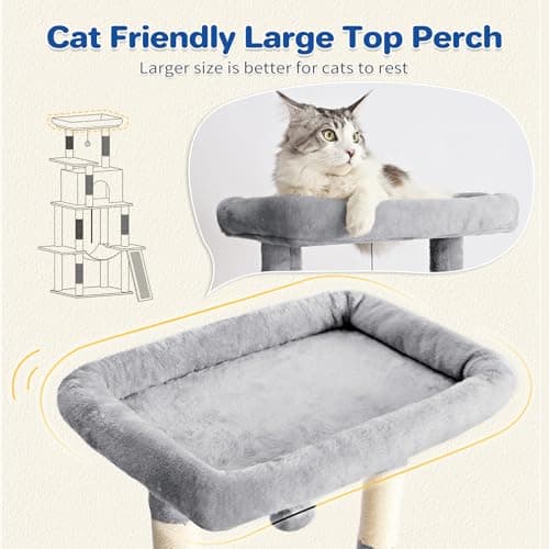 Multi-Level Cat Tree Tower with Sisal Scratching Posts & Hammock - Light Grey