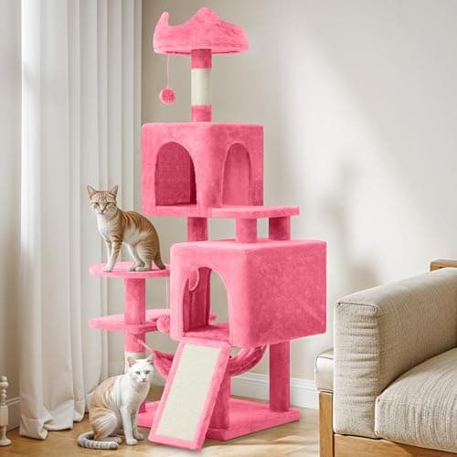 YITAHOME 75 inch Multi-Level Cat Tree with Condos, Scratching Posts, Hammocks, Pink — pink