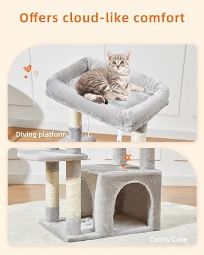 Taoqimiao 39.4-Inch Light Gray Cat Tree with Hammock and Perch MS027W