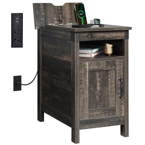 WLIVE Living Room End Table with Charging Station and Storage, Espresso Finish — Brown