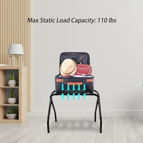 Heavy-Duty X-Type Luggage Rack, Holds 110 lb, Black, for Guest Room & Hotel