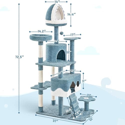 Yaheetech 72.5inch Ocean-Themed Cat Tree with Bed & Condos & Perches & Toys
