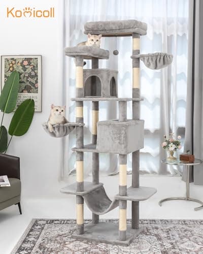 81-Inch Tall Cat Tree with Scratching Post & Plush Caves for Indoor Cats