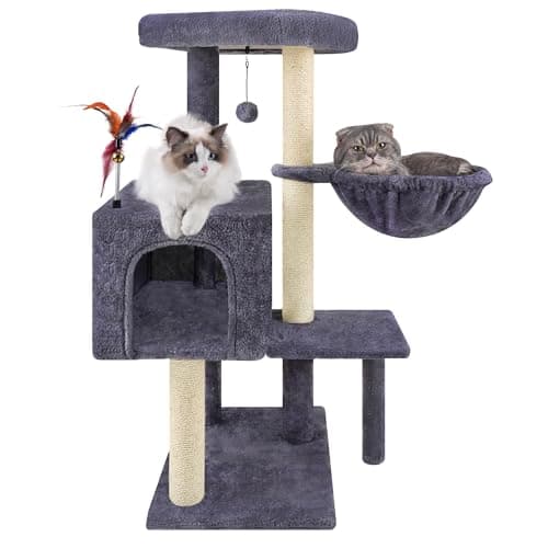 37.4" Cactus Cat Tree for Indoor Cats with Twin Condos and Scratching Post … Green — Grey1