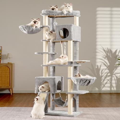Hey-brother Light Gray 70.8" Multi-Level Cat Tree Tower MPJ036W