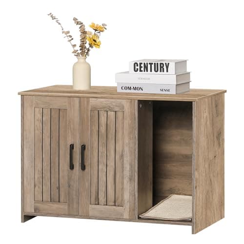 Dwanton Black & Rustic Brown Cat Litter Box Enclosure — Greige