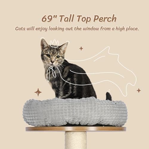 Tall Wood Cat Tree with Sisal Posts, 69" Multi-Level Platforms, Heavy Duty for Large Cats