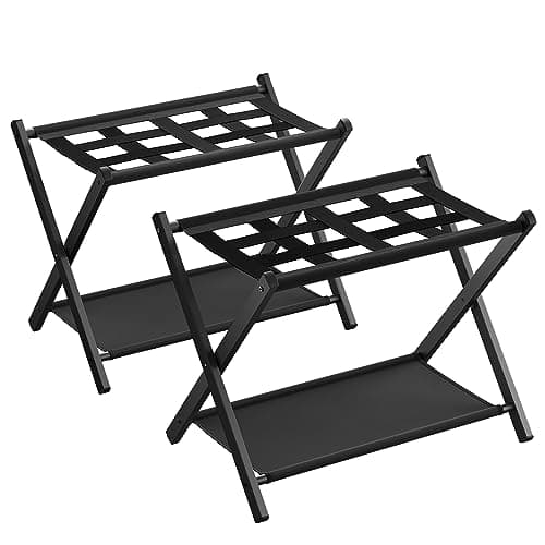 Songmics Black Suitcase Stand with Fabric Shelf, Set of 2 URLR004B02