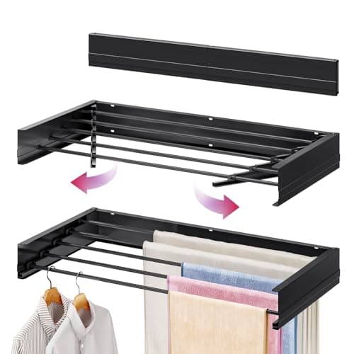 APEXCHASER Foldable Wall Mount Laundry Drying Rack, 31.5 Inch, White — Black