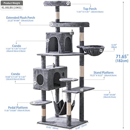Multi-Level Cat Tree with Scratching Posts & Plush Perches, Light Gray