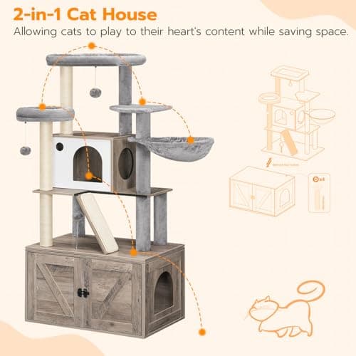 Cat Tree with Litter Box Enclosure for Cat Lovers