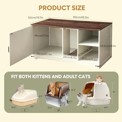 Antique White Cat Litter Box Enclosure with Storage, Farmhouse Style