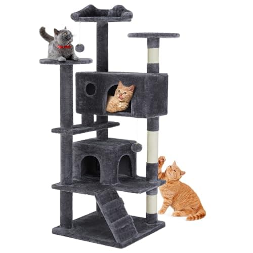DUMOS 54-inch Multi-Level Indoor Cat Tree with Condos & Scratch Posts – Dark Grey