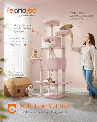 Feandrea Jelly Pink Cat Tree: 81.1-Inch Large Tower with 13 Scratching Posts UPCT190P01