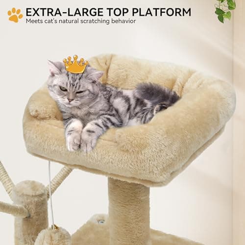 YITAHOME Beige 44in Multi-Level Indoor Cat Tree with Scratch Posts & Hammock