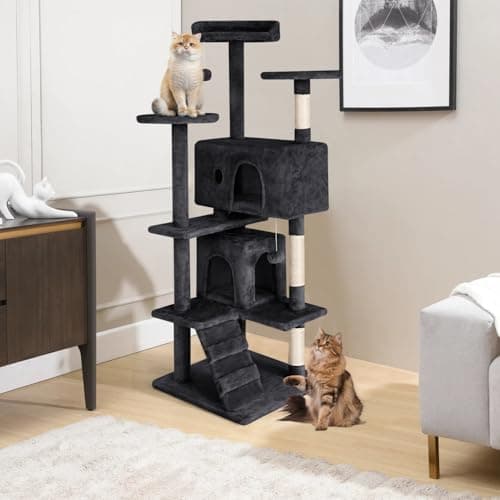 Indoor Cat Tree 53 Inches with Dangling Ball & Funny Toys, Dark Gray