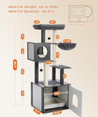 Cat Tower with Litter Box Enclosure for Large Cats