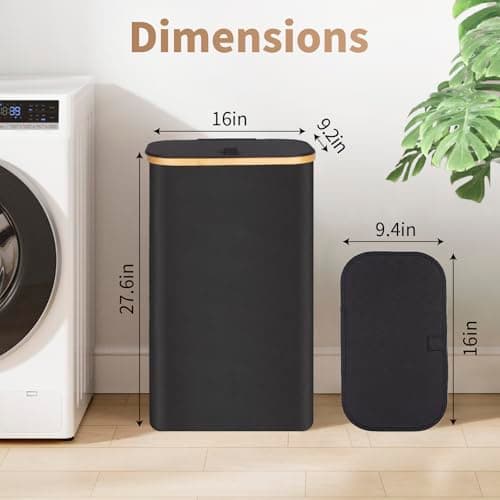 Large Black Foldable Laundry Hamper with Lid & Bamboo Handle