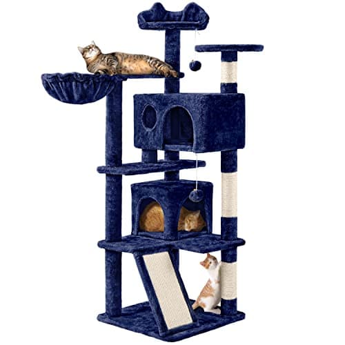 Topeakmart 57" Multi-Level Cat Tree with scratching posts & pink playhouse — Navy Blue