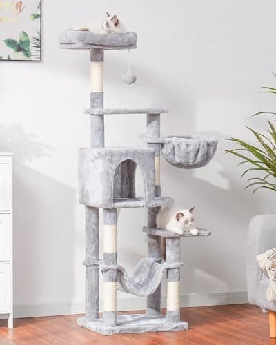 MPJ050W Large Hammock Cat Tree with Sisal Scratching Posts Light Gray