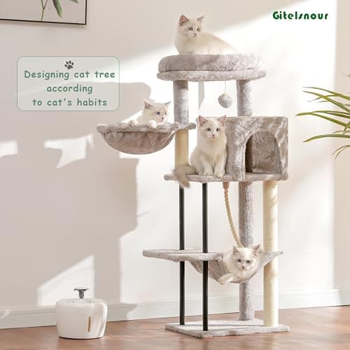 Light Gray 43.3 inch Sturdy Cat Tree Tower for Indoor Cats