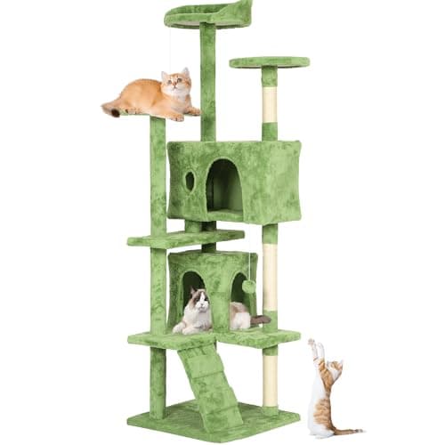 BestPet 70in Cat Tree Tower with Scratching Posts & Toys, Multi-Level Activity Center,Light Gray — Green