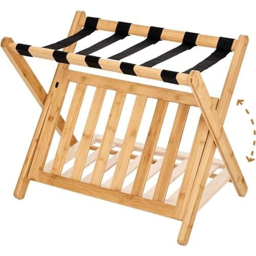 Foldable Bamboo Luggage Rack Set for Guest Rooms – No Assembly Needed