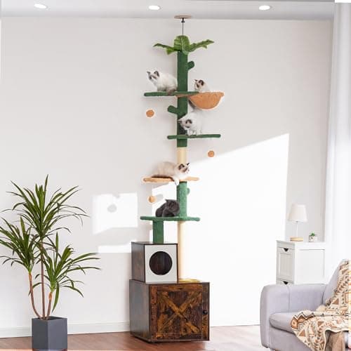 Adjustable Cactus Cat Tower with Cozy Basket and Scratching Board