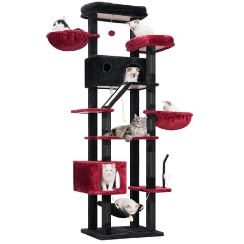 Tall Cat Tree for Large Cats, 200cm Tower with Hammock & Scratching Post GCT031G — Black and red