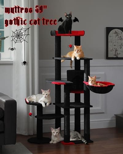 Black Gothic Cat Tree with Coffin Bed & Cat Condo for Indoor Cats