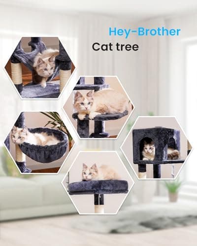 Smoky Gray Hey-brother Multi-Level Cat Tree with Hammock and Scratching Posts MPJ050G